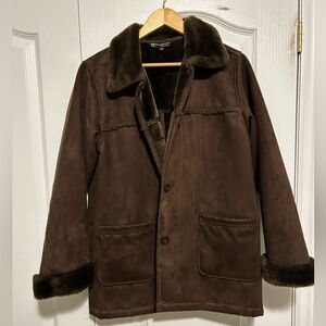 Women's Brown Military Coat with Faux Fur lining.